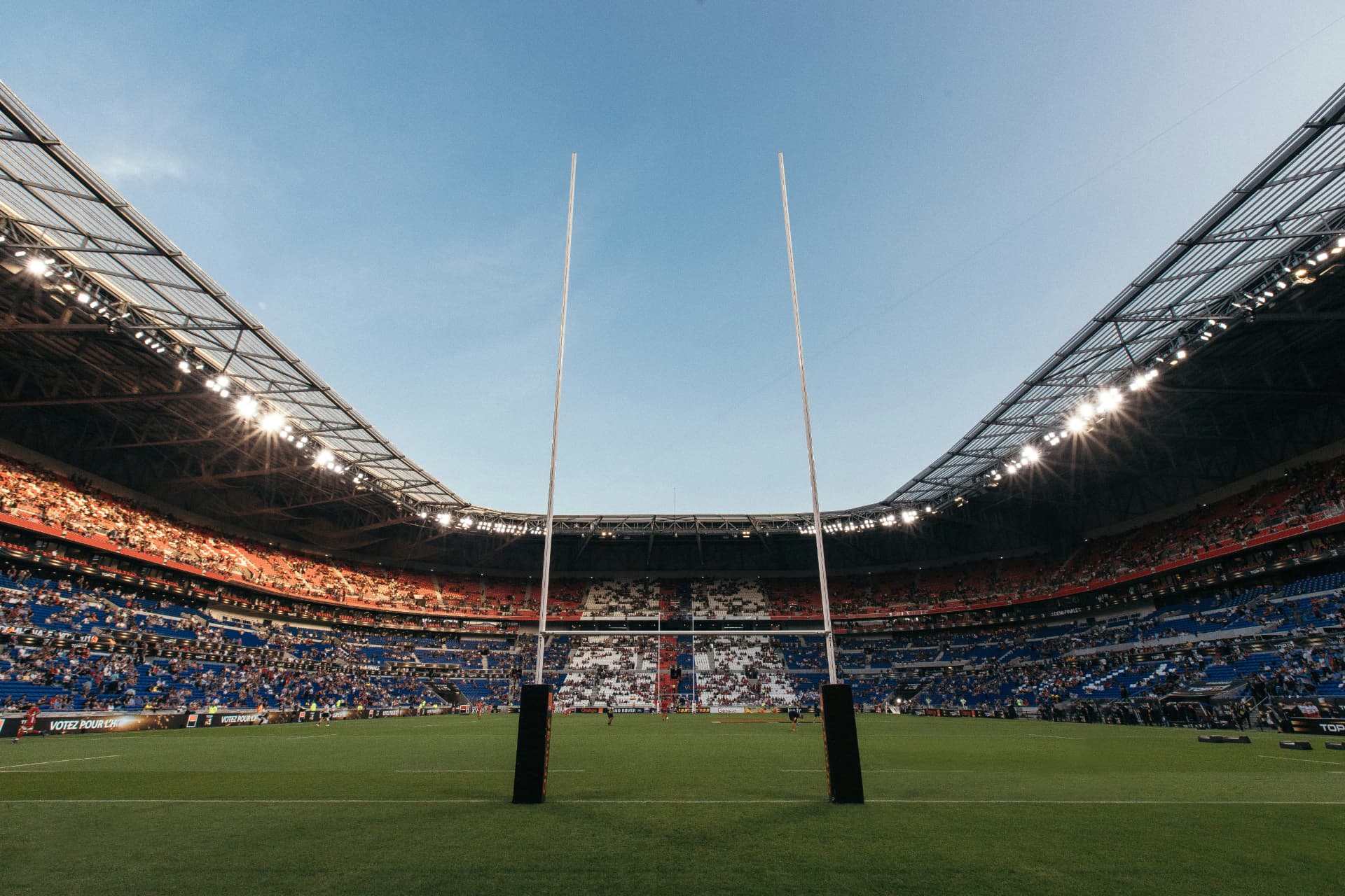 International rugby stadium under a full sky
