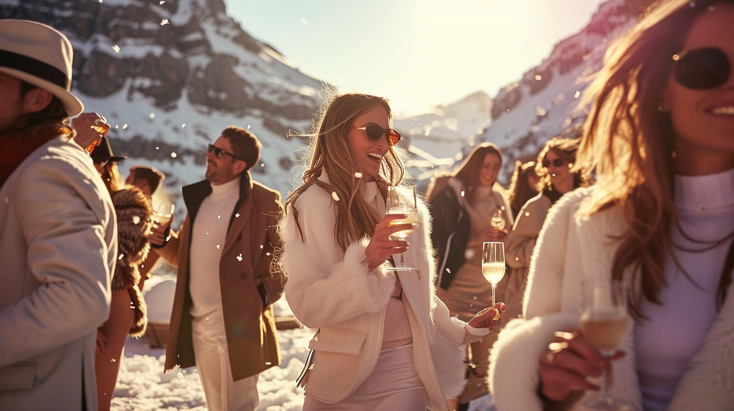 Friends enjoying après together in the mountains
