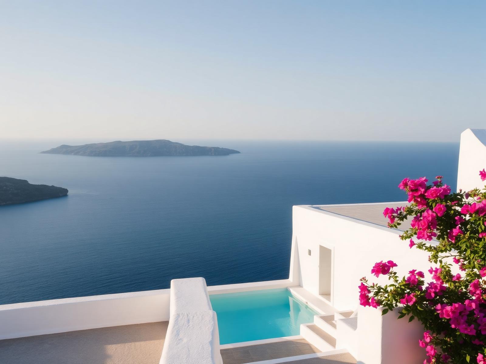 Whitewashed Greek villa overlooking the Aegean