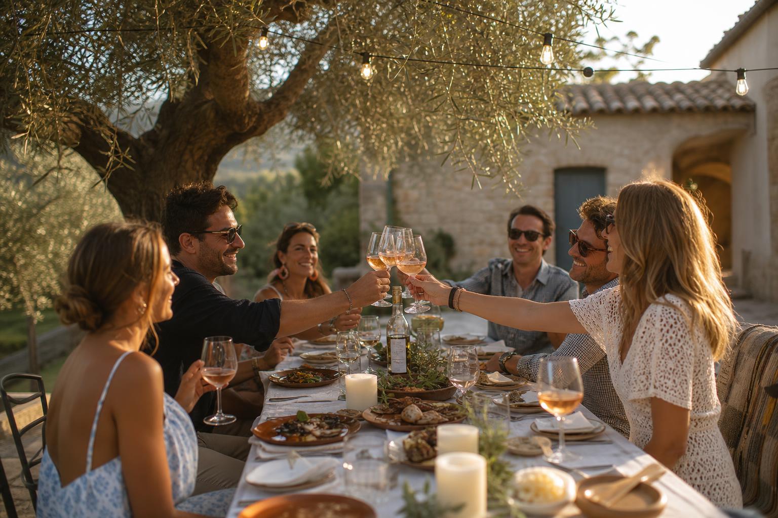Sunny Mediterranean villa terrace set for lunch